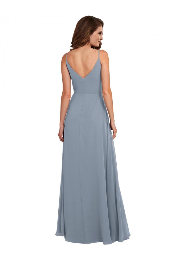 Azul polvoriento línea A Gasa Largo Vestidos de dama de honor Tiendas