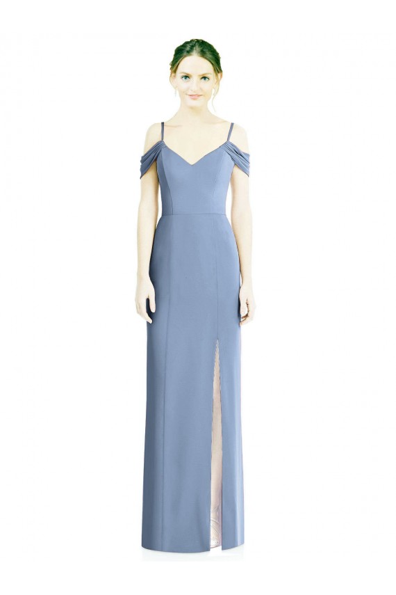 Azul polvoriento línea A Hombros Descubiertos Gasa Largo Formales Vestidos de dama de honor / Vestidos de noche Tiendas