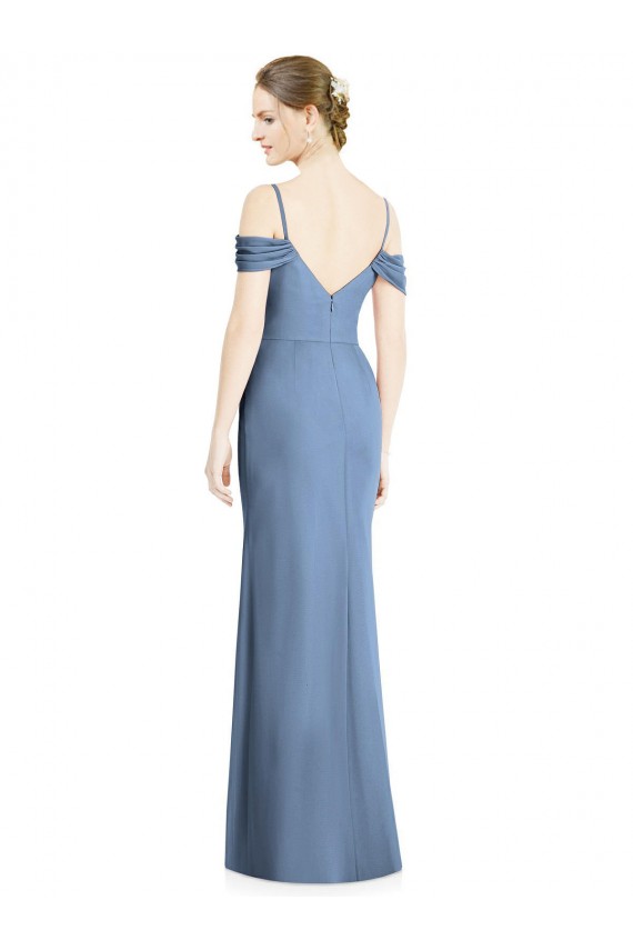 Azul polvoriento línea A Hombros Descubiertos Gasa Largo Formales Vestidos de dama de honor / Vestidos de noche Tiendas