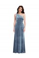Azul polvoriento línea A Hombros Descubiertos Terciopelo Elástico Largo Vestidos de dama de honor / Vestidos de fiesta Tiendas