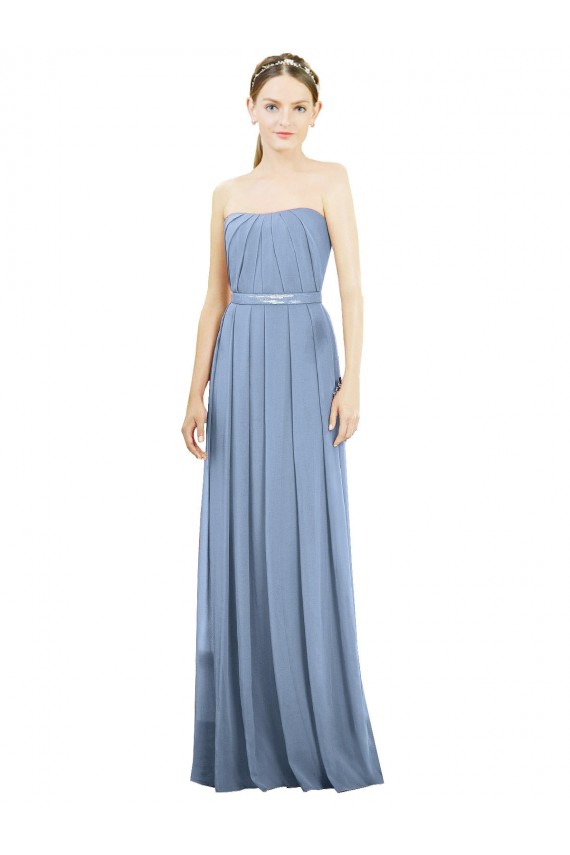 Azul polvoriento línea A Sin tirantes Gasa Largo Vestidos de dama de honor Tiendas