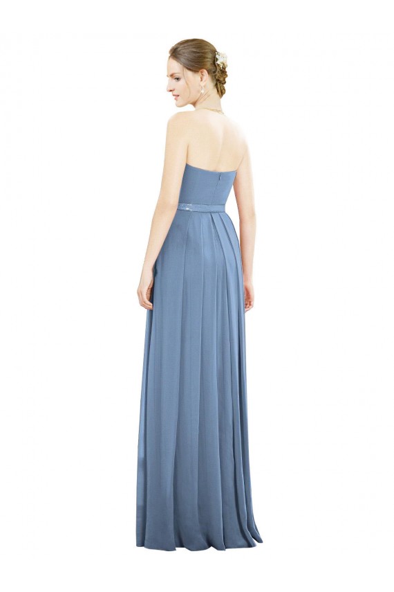 Azul polvoriento línea A Sin tirantes Gasa Largo Vestidos de dama de honor Tiendas