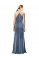 Azul polvoriento línea A Tirantes espagueti Halter Terciopelo Elástico Largo Vestidos de dama de honor / Vestidos de fiesta Tiendas