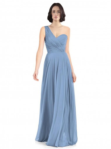 Azul polvoriento línea A Un Hombre Gasa Largo Vestidos de dama de honor Tiendas