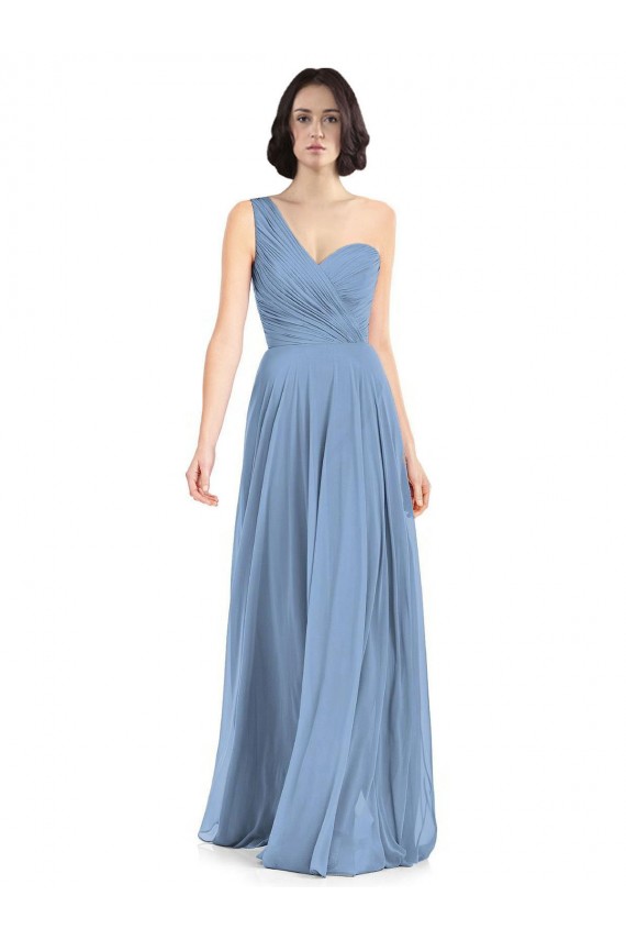 Azul polvoriento línea A Un Hombre Gasa Largo Vestidos de dama de honor Tiendas