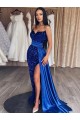 Azul real Cubierta Cuello de Corazón Barrer tren Lentejuelas Terciopelo Largo Vestidos de fiesta Tiendas
