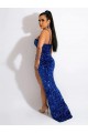 Azul real Cubierta Tirantes espagueti Barrer tren Lentejuelas Terciopelo Largo Vestidos de fiesta Tiendas