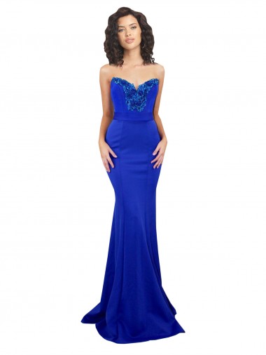 Azul real Sirena Cuello Alto Crepé Elástico Largo Formales Vestidos de dama de honor / Vestidos de fiesta Tiendas