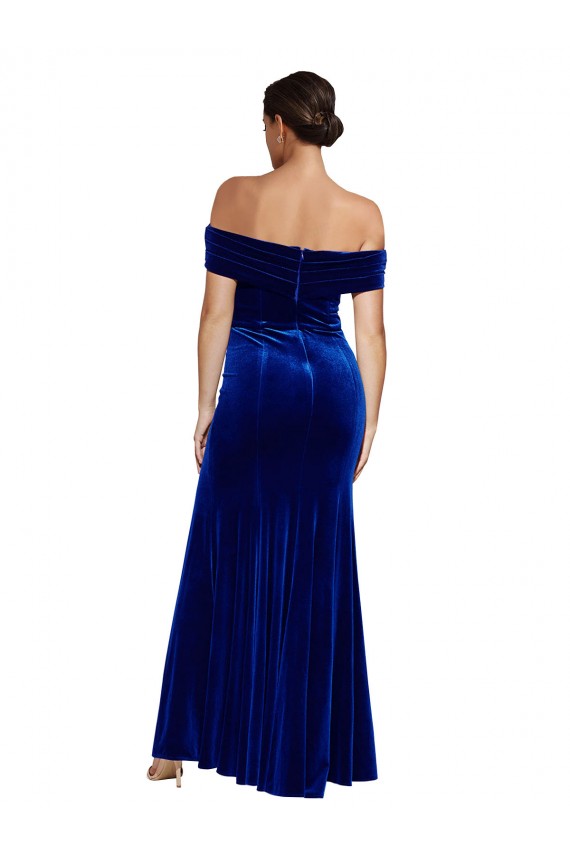 Azul real Sirena Hombros Descubiertos Terciopelo Elástico Largo Formales Vestidos de dama de honor / Vestidos de fiesta Tiendas