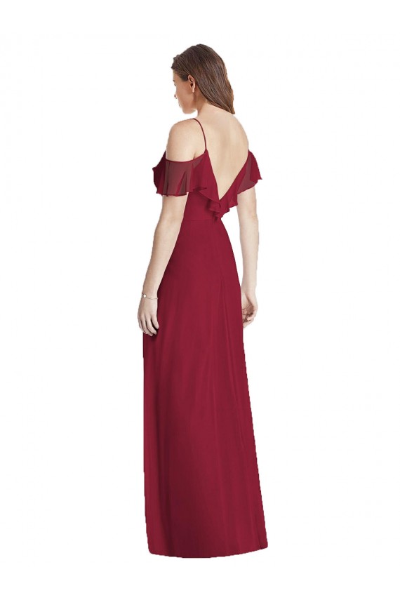 Azul real Trompeta Tirantes espagueti Cuello en V Gasa Largo Vestidos de dama de honor Tiendas