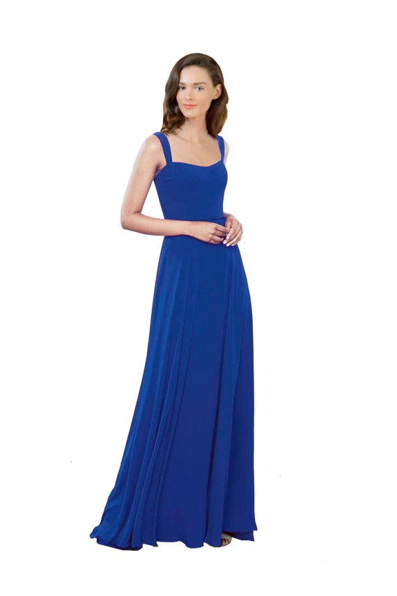 Azul real línea A Cuadrado Gasa Largo Vestidos de dama de honor Tiendas