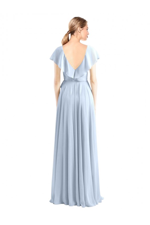Azul real línea A Cuello en V Gasa Largo Vestidos de dama de honor Tiendas