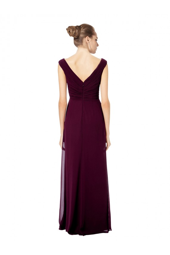 Azul real línea A Hombros Descubiertos Cuello en V Gasa Largo Vestidos de dama de honor Tiendas