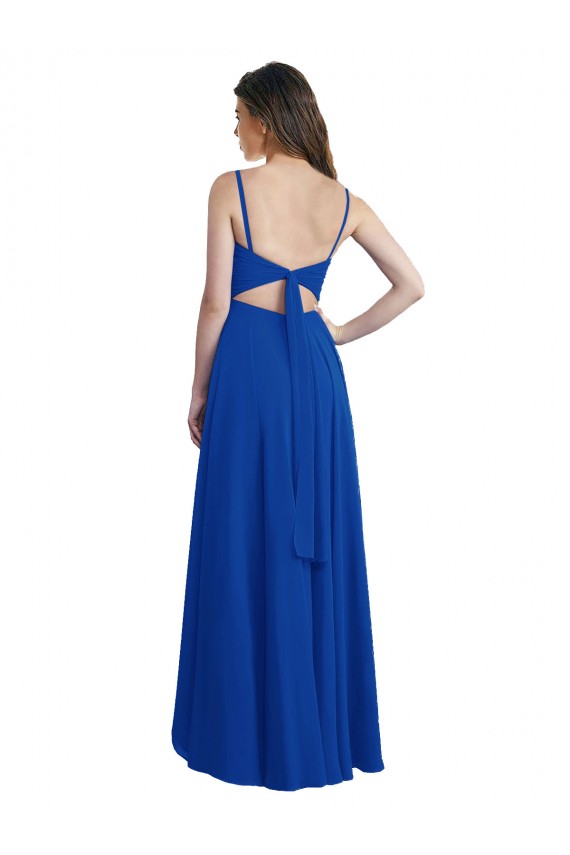 Azul real línea A Tirantes espagueti Gasa Largo Asimétrico Vestidos de dama de honor Tiendas