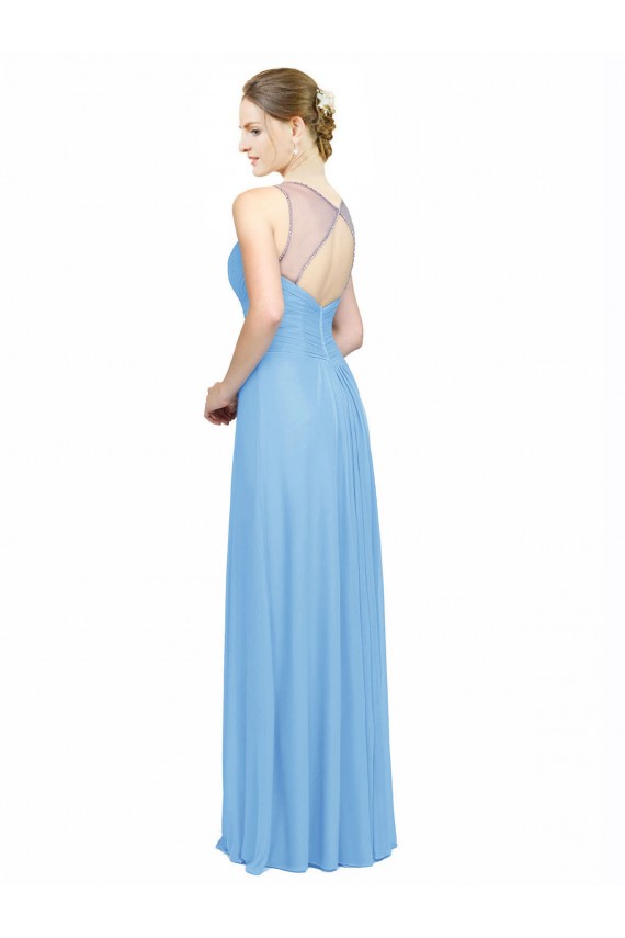Bígaro línea A Tirantes espagueti Cuello en V Gasa Largo Vestidos de dama de honor Tiendas