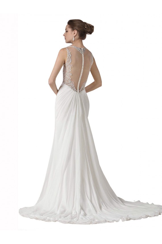 Blanco Cubierta Cuello de Corazón Cola capilla Gasa Playa Vestidos de novia Tiendas