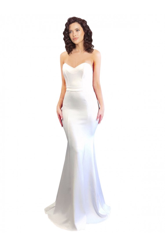 Blanco Sirena Cuello de Corazón Sin tirantes Cuello Alto Crepé Elástico Largo Formales Vestidos de dama de honor / Vestidos de fiesta Tiendas