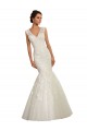 Blanco Sirena Cuello en V Cola capilla Tul Encaje Vestidos de novia Tiendas
