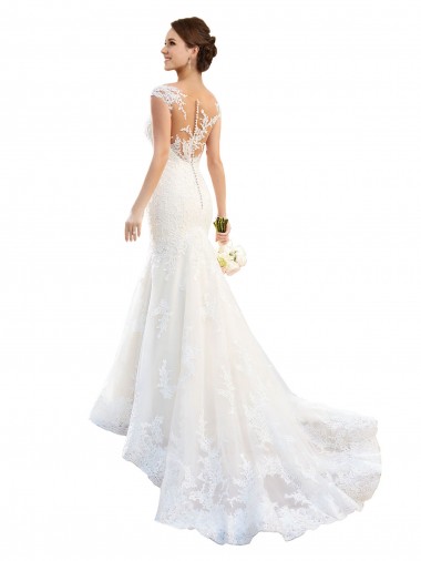 Blanco Sirena Ilusión Cola capilla Encaje Vestidos de novia Tiendas