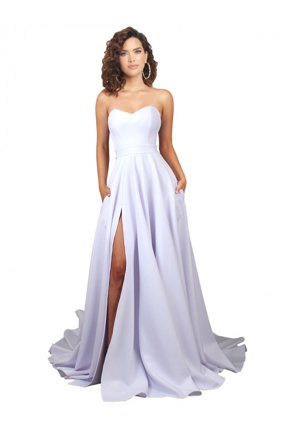 Blanco línea A Cuello de Corazón Crepé Elástico Sencillo Playa Vestidos de novia Tiendas
