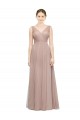 Blush línea A Cuello en V Tul Largo Vestidos de dama de honor Tiendas