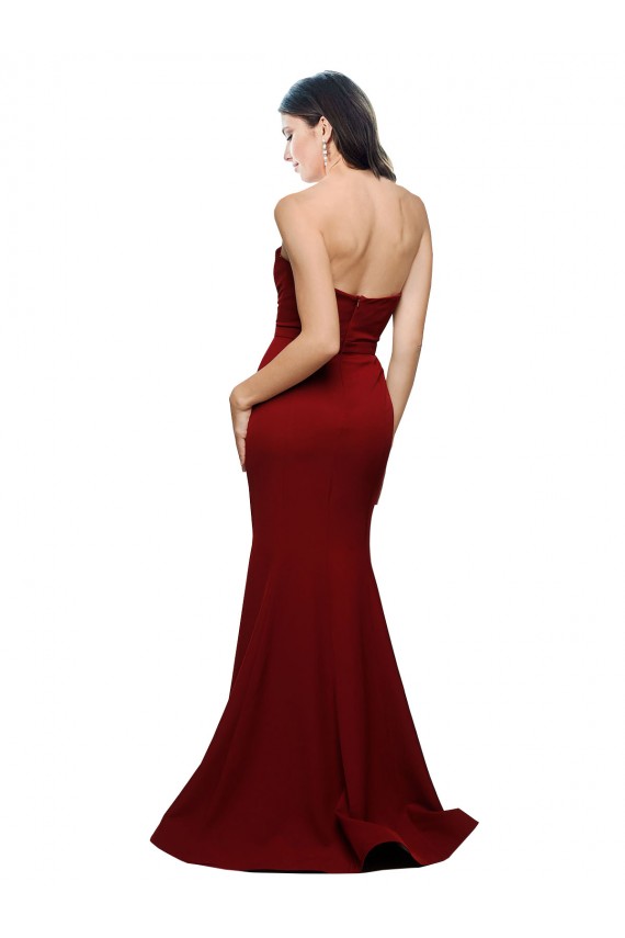 Borgoña Cubierta Cuello de Corazón Sin tirantes Crepé Elástico Largo Formales Vestidos de dama de honor / Vestidos de fiesta Tiendas