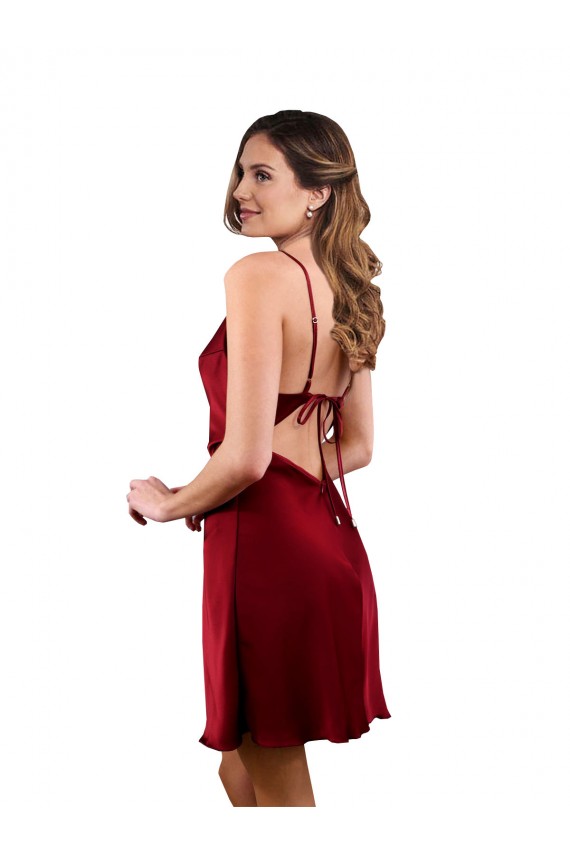Borgoña Cubierta Midi Satén sedoso Corto Formales Vestidos de dama de honor / Vestidos de fiesta / Vestidos de cóctel Tiendas