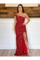Borgoña Cubierta Un Hombre Barrer tren Lentejuelas Terciopelo Largo Vestidos de fiesta Tiendas