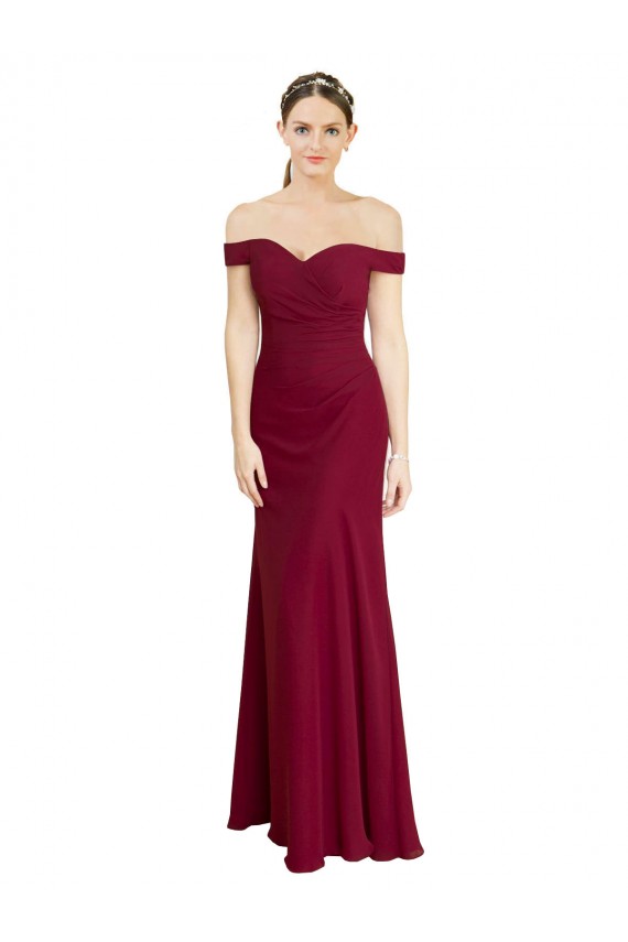 Borgoña Sirena Hombros Descubiertos Gasa Largo Vestidos de dama de honor / Vestidos de fiesta Tiendas