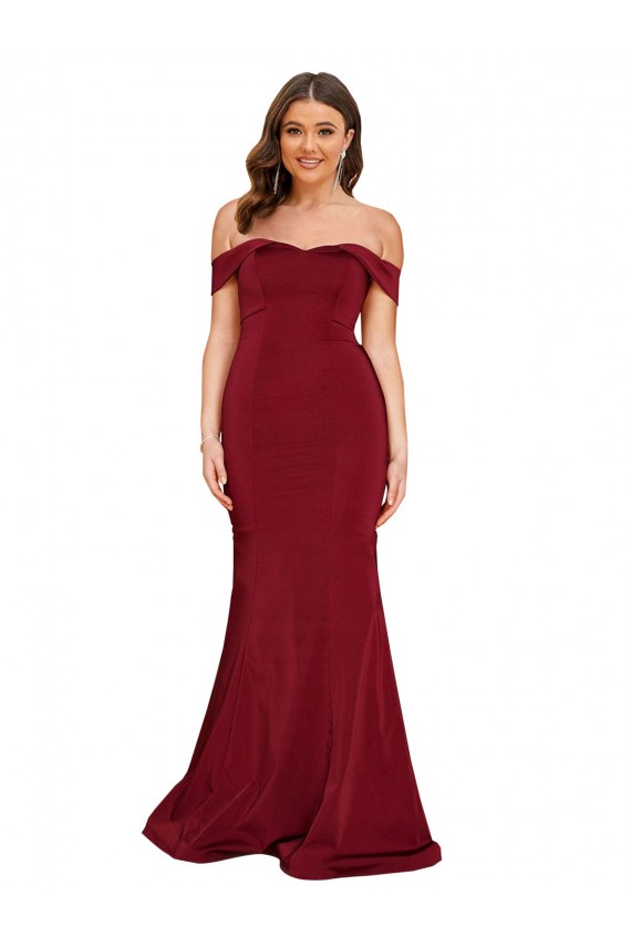 Borgoña Sirena Hombros Descubiertos Spandex Largo Formales Vestidos de dama de honor / Vestidos de fiesta Tiendas