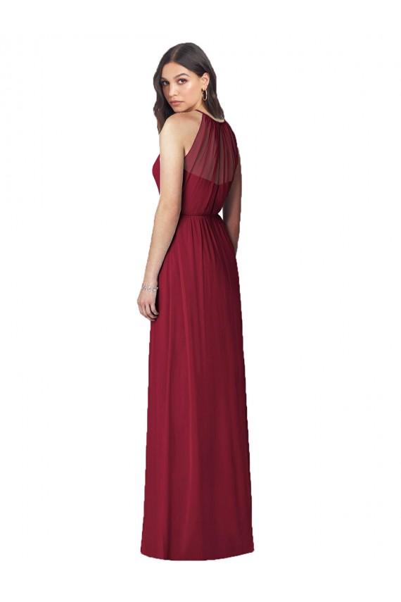 Borgoña Trompeta Halter Gasa Largo Vestidos de dama de honor Tiendas