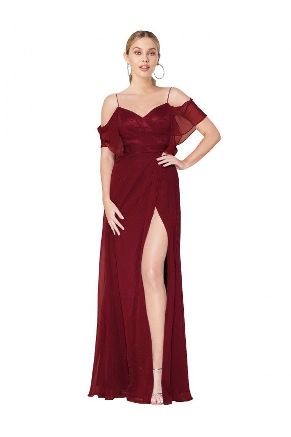 Borgoña Trompeta Hombros Descubiertos Gasa Largo Formales Vestidos de dama de honor / Vestidos de fiesta Tiendas