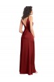 Borgoña línea A Cuello en V Satén elástico Largo Formales Vestidos de dama de honor / Vestidos de fiesta Tiendas
