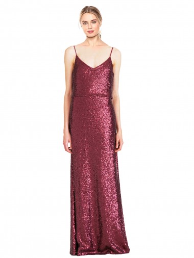 Borgoña línea A Halter Cuello Alto Lentejuela Largo Formales Vestidos de dama de honor / Vestidos de fiesta Tiendas
