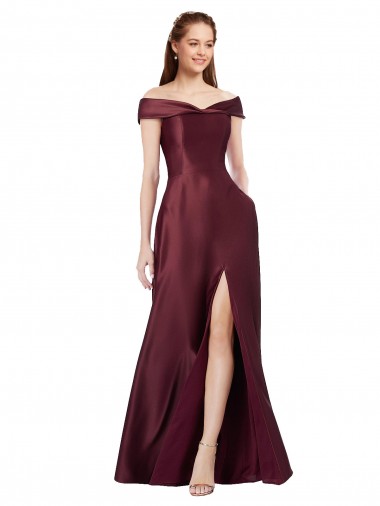 Borgoña oscuro línea A Hombros Descubiertos Sin tirantes Satén Largo Formales Vestidos de dama de honor / Vestidos de fiesta Tiendas