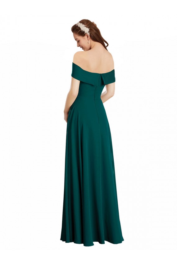 Cazador Verde línea A Hombros Descubiertos Gasa Largo Vestidos de dama de honor Tiendas