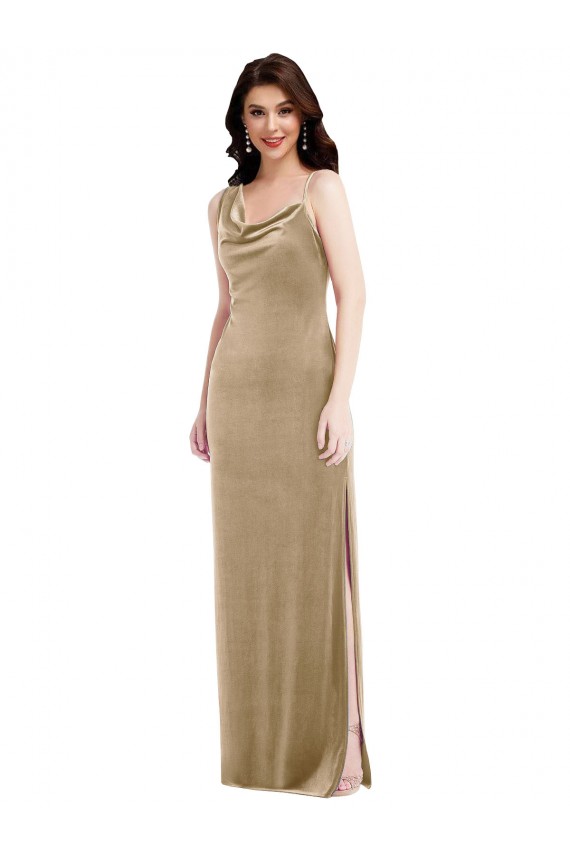 Champán Cubierta Un Hombre Terciopelo Elástico Largo Formales Vestidos de dama de honor / Vestidos de fiesta Tiendas