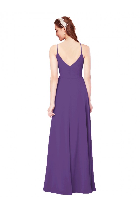 Ciruela Cubierta Cuello Alto Gasa Largo Vestidos de dama de honor Tiendas