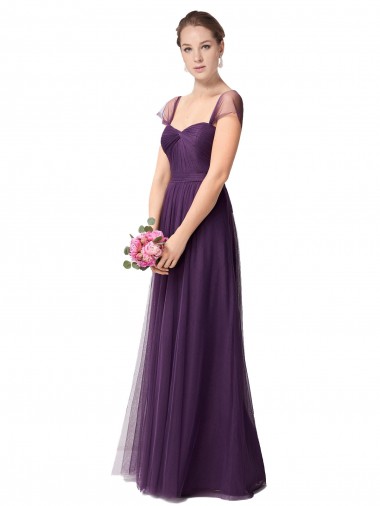 Ciruela línea A Cuello de Corazón Tul Largo Vestidos de dama de honor Tiendas
