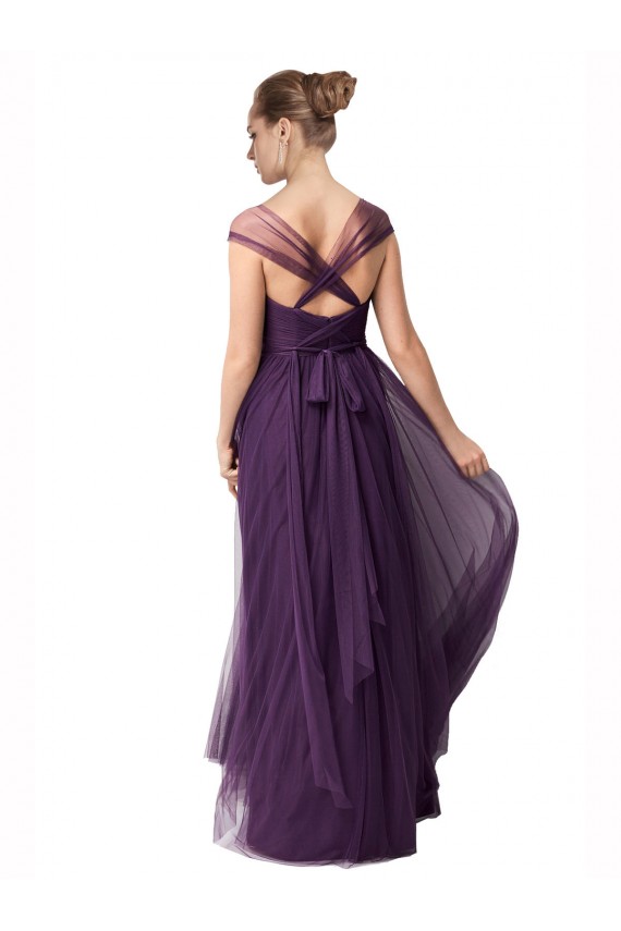 Ciruela línea A Cuello de Corazón Tul Largo Vestidos de dama de honor Tiendas