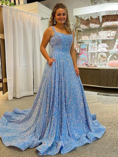 Color mostrado línea A Cucharón Cola corte Lentejuelas Terciopelo Largo Vestidos de fiesta Tiendas