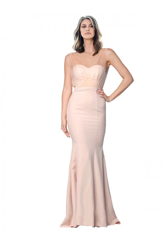 Cubierta Cuello de Corazón Crepé Elástico Tul Largo Formales Vestidos de dama de honor / Vestidos de fiesta Tiendas