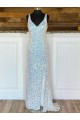Cubierta Cuello en V Barrer tren Lentejuelas Terciopelo Largo Vestidos de fiesta Tiendas