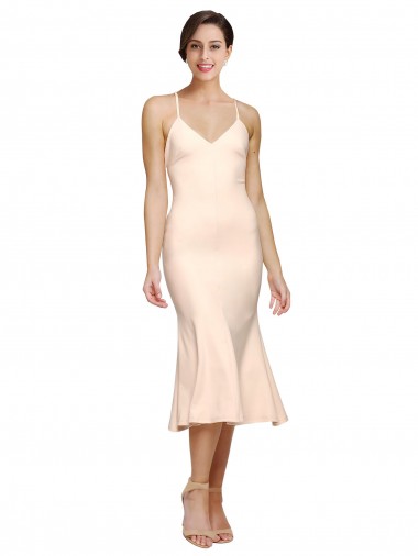 Cubierta Cuello en V Midi Crepé Elástico Corto Vestidos de dama de honor / Vestidos de fiesta / Vestidos de cóctel Tiendas