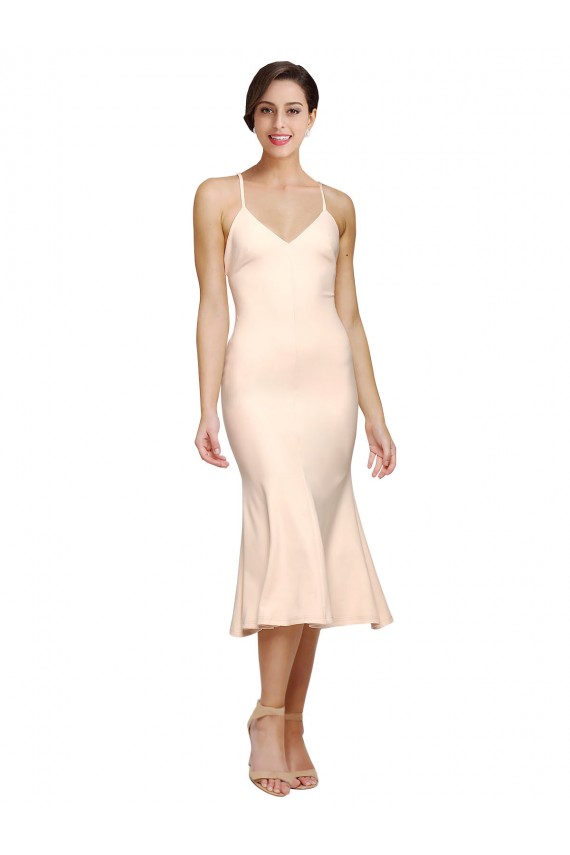 Cubierta Cuello en V Midi Crepé Elástico Corto Vestidos de dama de honor / Vestidos de fiesta / Vestidos de cóctel Tiendas