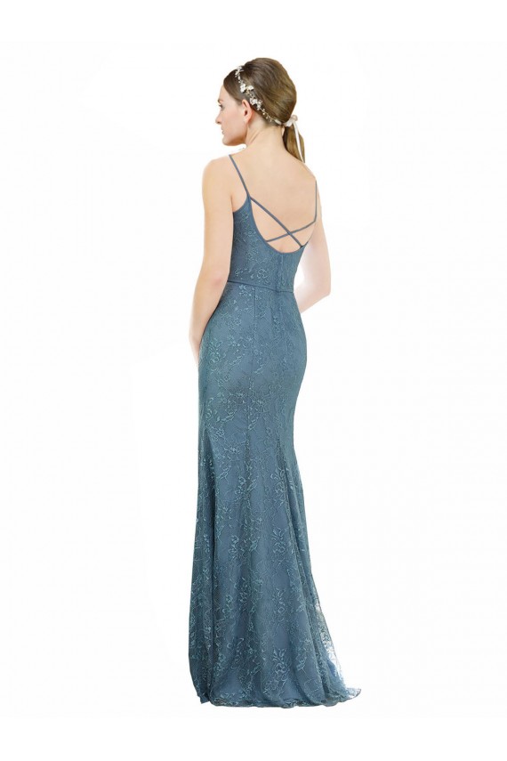 Cubierta Tirantes espagueti Cuello en V Encaje Largo Vestidos de dama de honor Tiendas