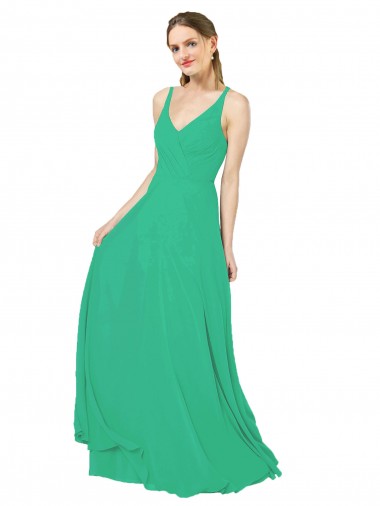 Esmeralda Cubierta Cuello en V Gasa Largo Vestidos de dama de honor Tiendas