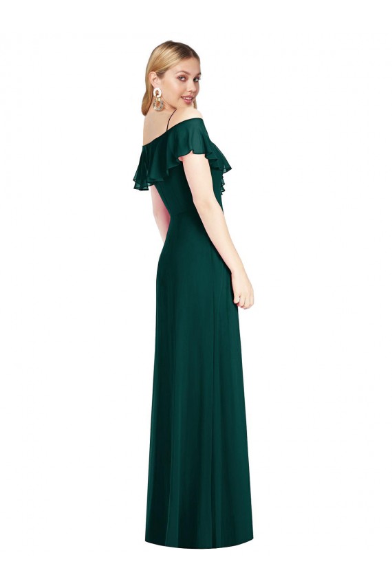 Evergreen Trompeta Tirantes espagueti Gasa Largo Vestidos de dama de honor Tiendas