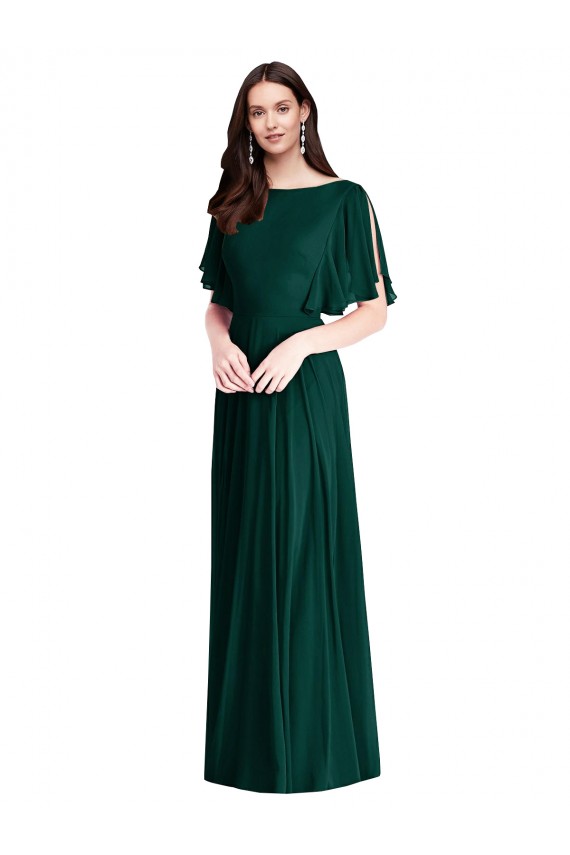 Evergreen línea A Barco Gasa Largo Vestidos de dama de honor Tiendas