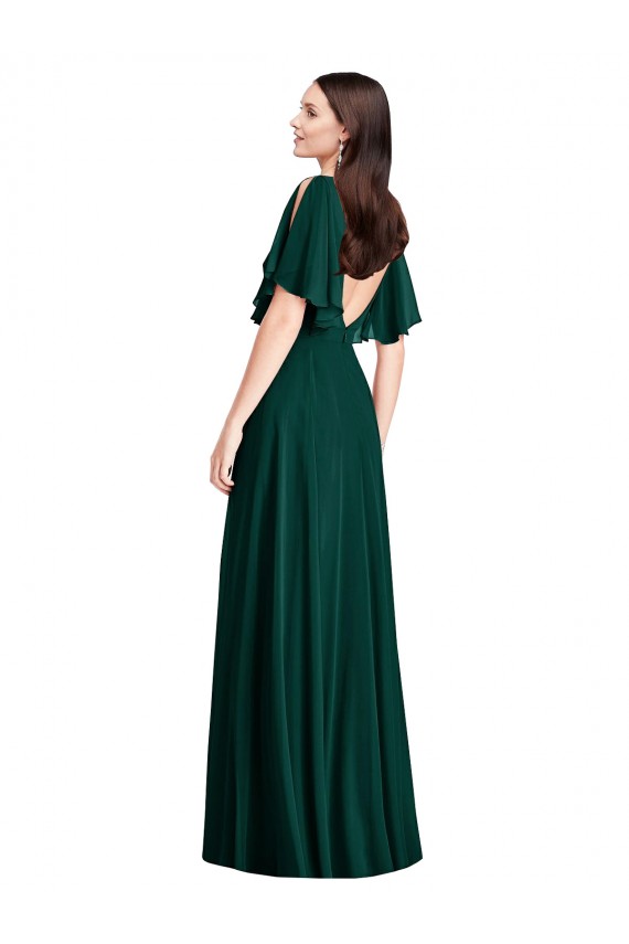 Evergreen línea A Barco Gasa Largo Vestidos de dama de honor Tiendas